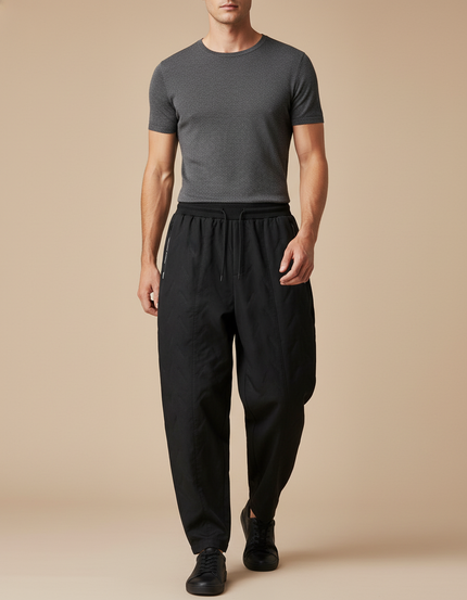 Pantalon Baggy Noir Ample Coton Cordon Décontracté