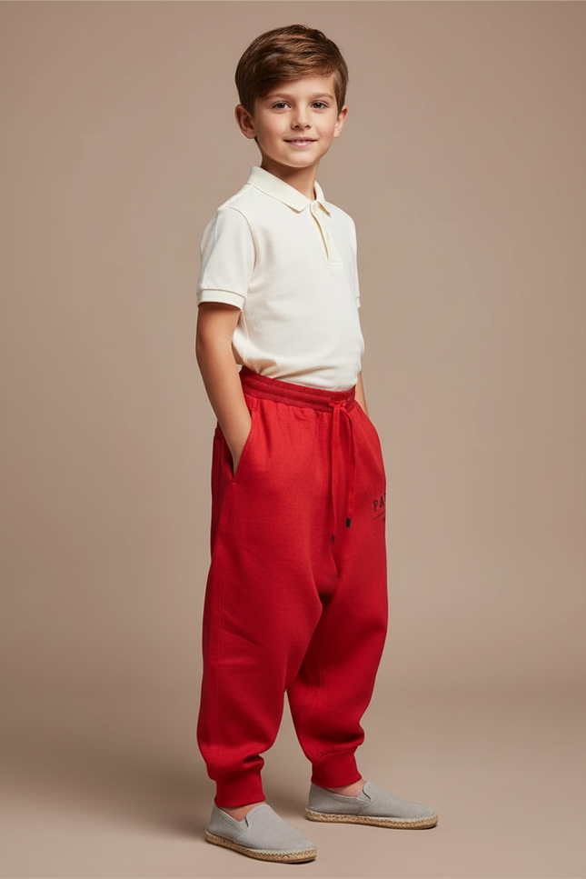 Pantalon Baggy Rouge Molleton Cordon Sport Enfant