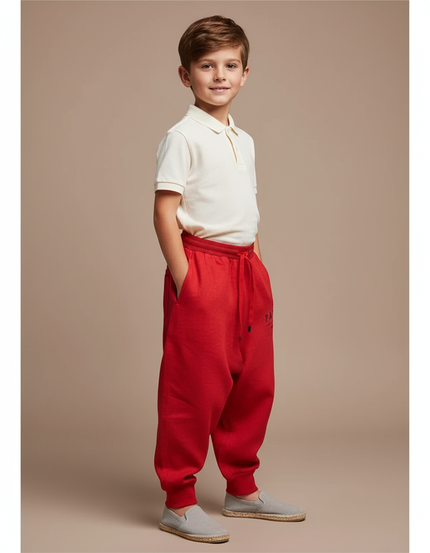 Pantalon Baggy Rouge Molleton Cordon Sport Enfant