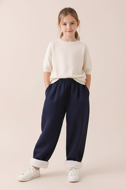 Pantalon Baggy Bleu Marine Molletonné Doux Enfant