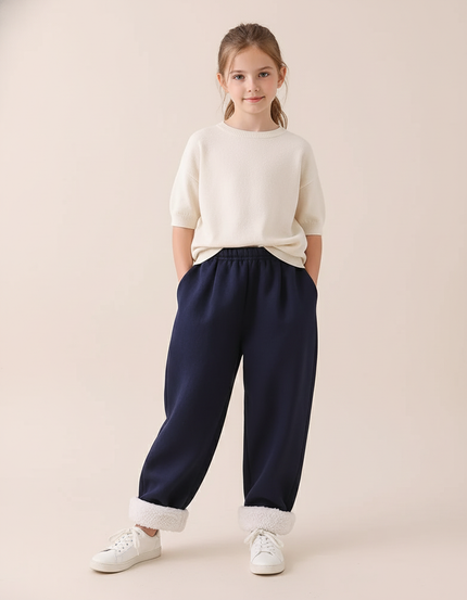Pantalon Baggy Bleu Marine Molletonné Doux Enfant