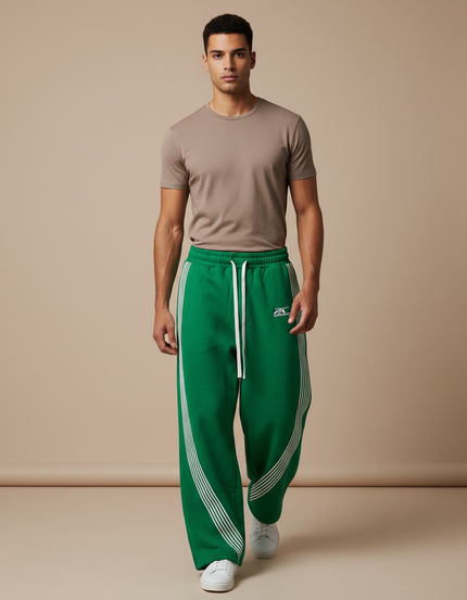 Pantalon Baggy Vert Rayures Blanches Ample Cordon - Molleton