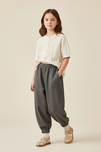 Pantalon Baggy Gris Ample Taille Élastique Enfant - Molleton