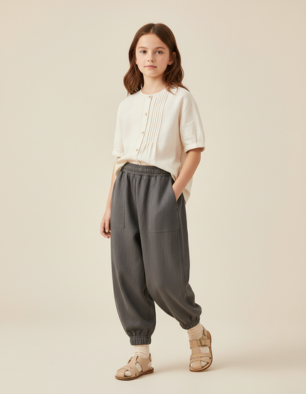 Pantalon Baggy Gris Ample Taille Élastique Enfant - Molleton