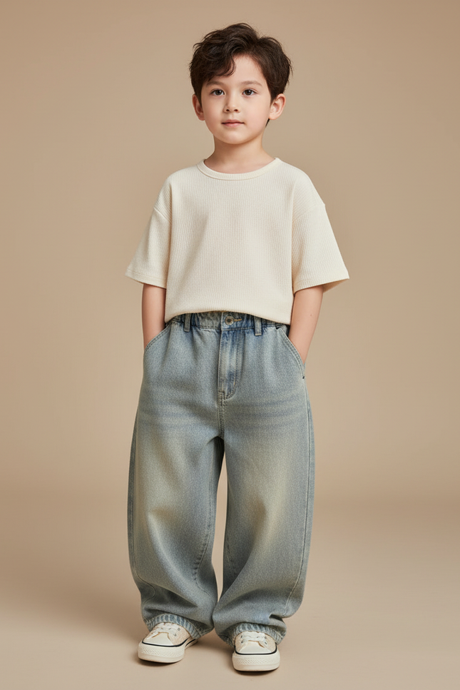 Pantalon Baggy Jean Ample Bleu Clair Garçon Décontracté
