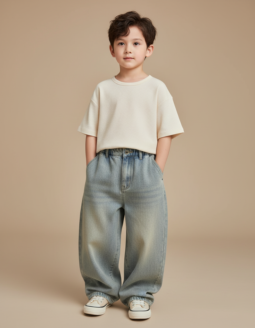 Pantalon Baggy Jean Ample Bleu Clair Garçon Décontracté