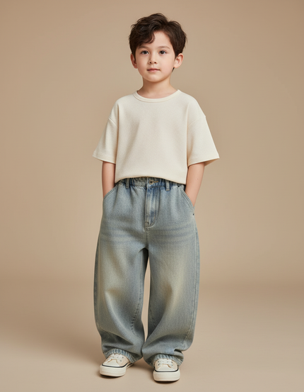 Pantalon Baggy Jean Ample Bleu Clair Garçon Décontracté