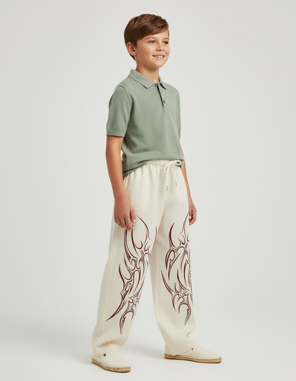 Pantalon Baggy Écru Ample Tribal Lin Enfant - Beige