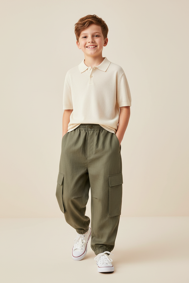 Pantalon Baggy Kaki Cargo Enfant Coton Ample Décontracté