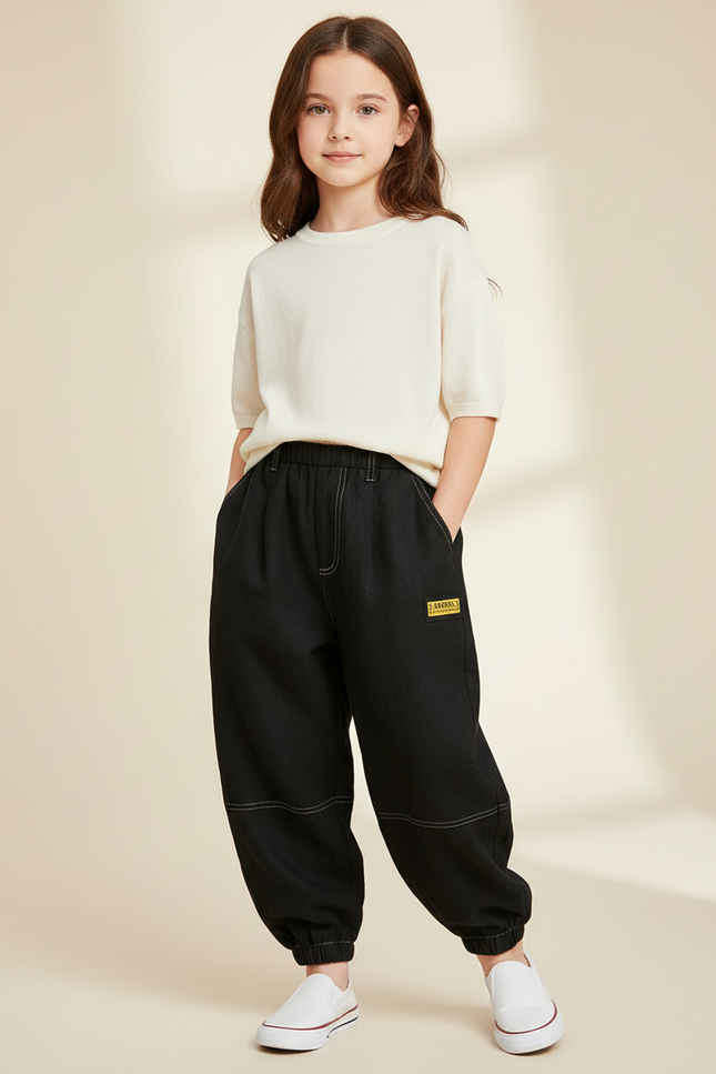 Pantalon Baggy Noir Ample Coutures Blanches Enfant - Jean