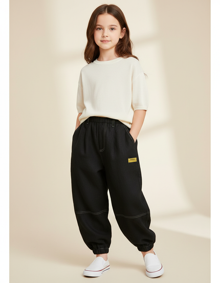 Pantalon Baggy Noir Ample Coutures Blanches Enfant - Jean