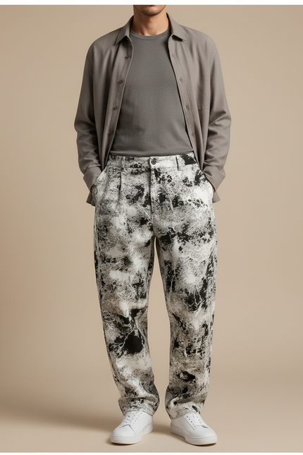 Pantalon Baggy Imprimé Abstrait Ample Décontracté Homme - Coton