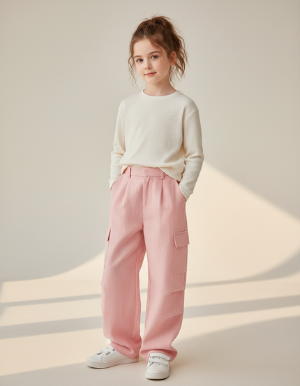 Pantalon Baggy Rose Cargo Ample Lin Fille