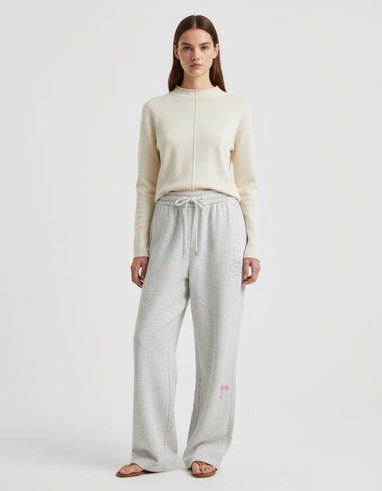 Pantalon Baggy Gris Coton Ample Brodé Décontracté Femme - Molleton