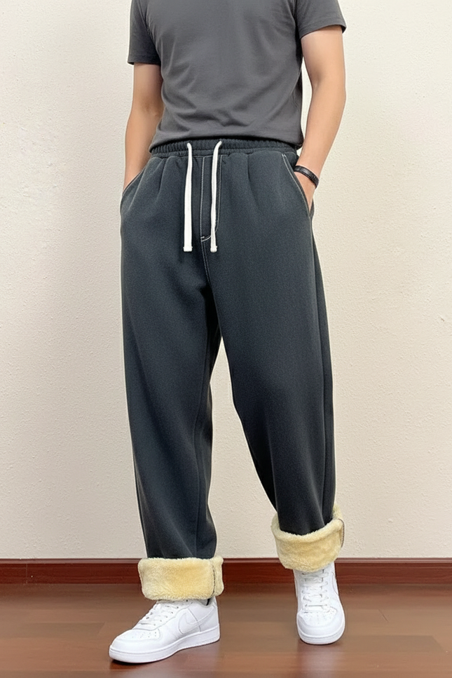 Pantalon Baggy Gris Foncé Molletonné Doublé Chaud Homme