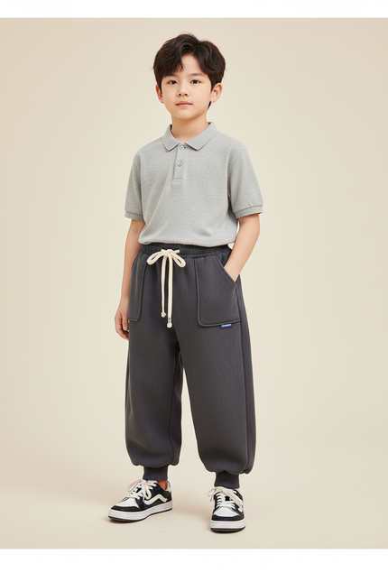Pantalon Baggy Gris Foncé Molletonné Confortable Garçon