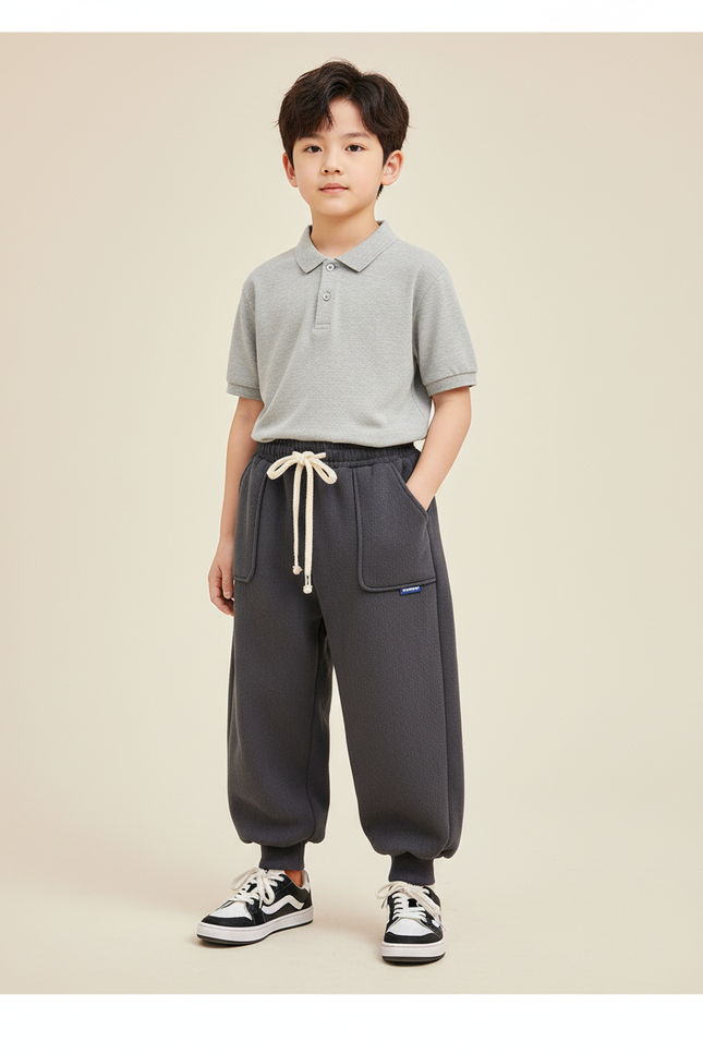 Pantalon Baggy Gris Foncé Molletonné Confortable Garçon
