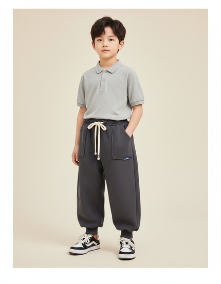 Pantalon Baggy Gris Foncé Molletonné Confortable Garçon