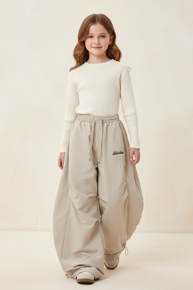 Pantalon Baggy Beige Ample Confortable Fille - Polyester