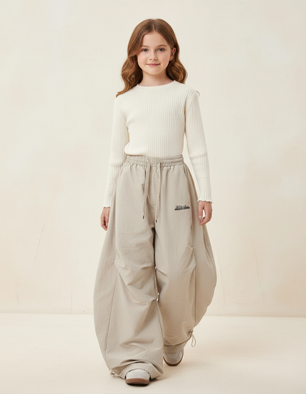 Pantalon Baggy Beige Ample Confortable Fille - Polyester