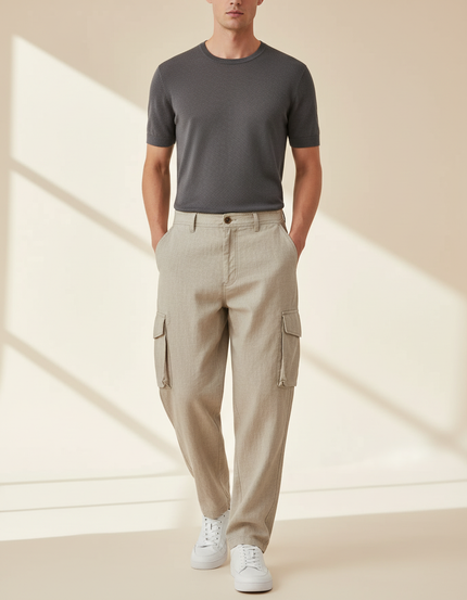 Pantalon Baggy Beige Coton Cargo Décontracté Homme - Toile
