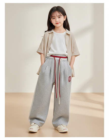 Pantalon Baggy Gris Large Cordon Décontracté Fille - Molleton