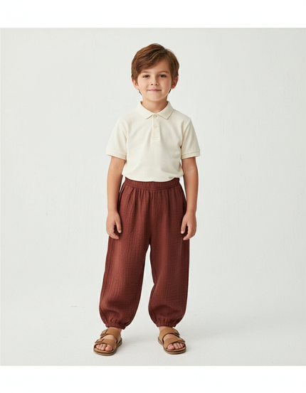 Pantalon Baggy Marron Ample Coton Lin Enfant