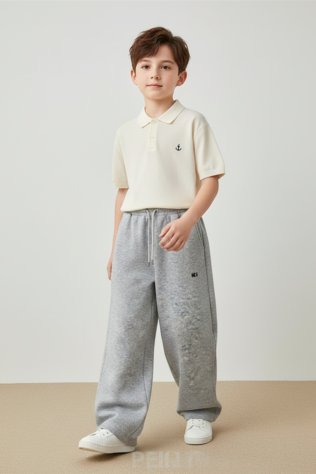 Pantalon Baggy Gris Coton Ample Garçon Décontracté - Molleton