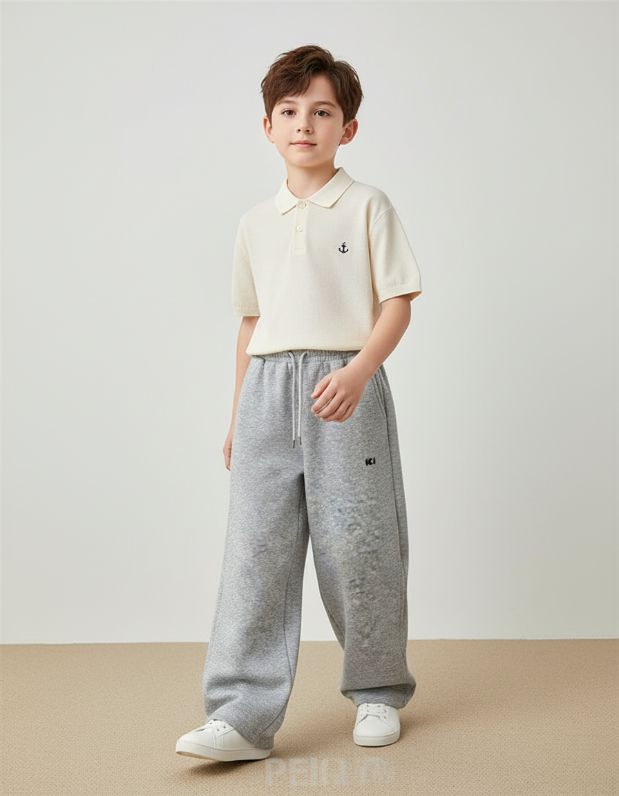 Pantalon Baggy Gris Coton Ample Garçon Décontracté - Molleton
