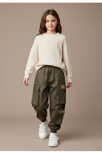 Pantalon Baggy Kaki Cargo Ample Enfant Coton