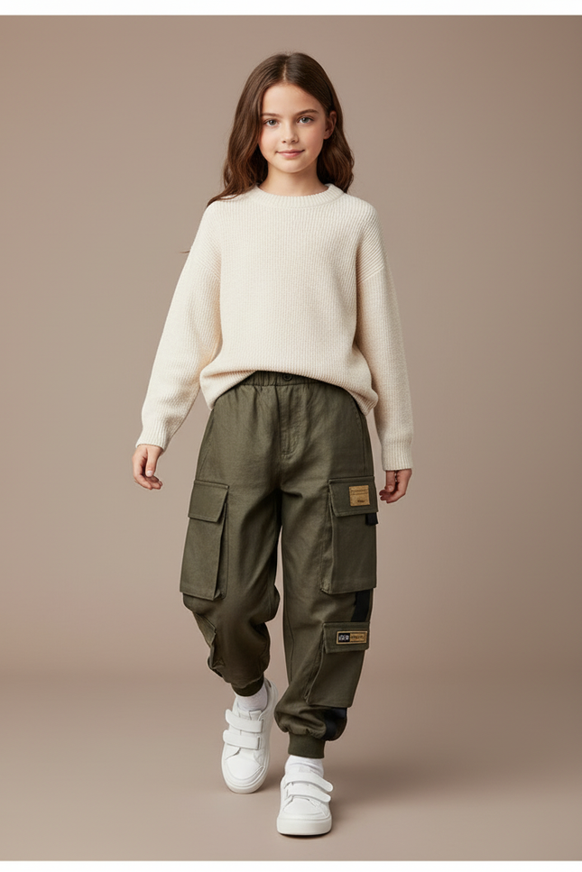 Pantalon Baggy Kaki Cargo Ample Enfant Coton