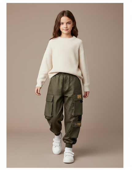 Pantalon Baggy Kaki Cargo Ample Enfant Coton