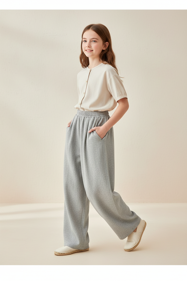 Pantalon Baggy Gris Coton Ample Décontracté Enfant - Molleton