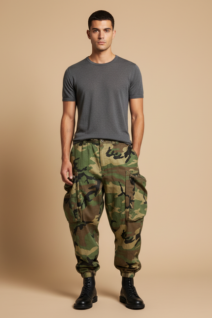Pantalon Baggy Camouflage Ample Cargo Militaire - Imprimé Toile