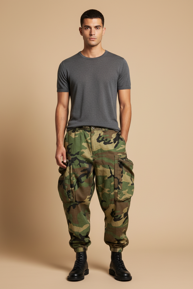 Pantalon Baggy Camouflage Ample Cargo Militaire - Imprimé Toile
