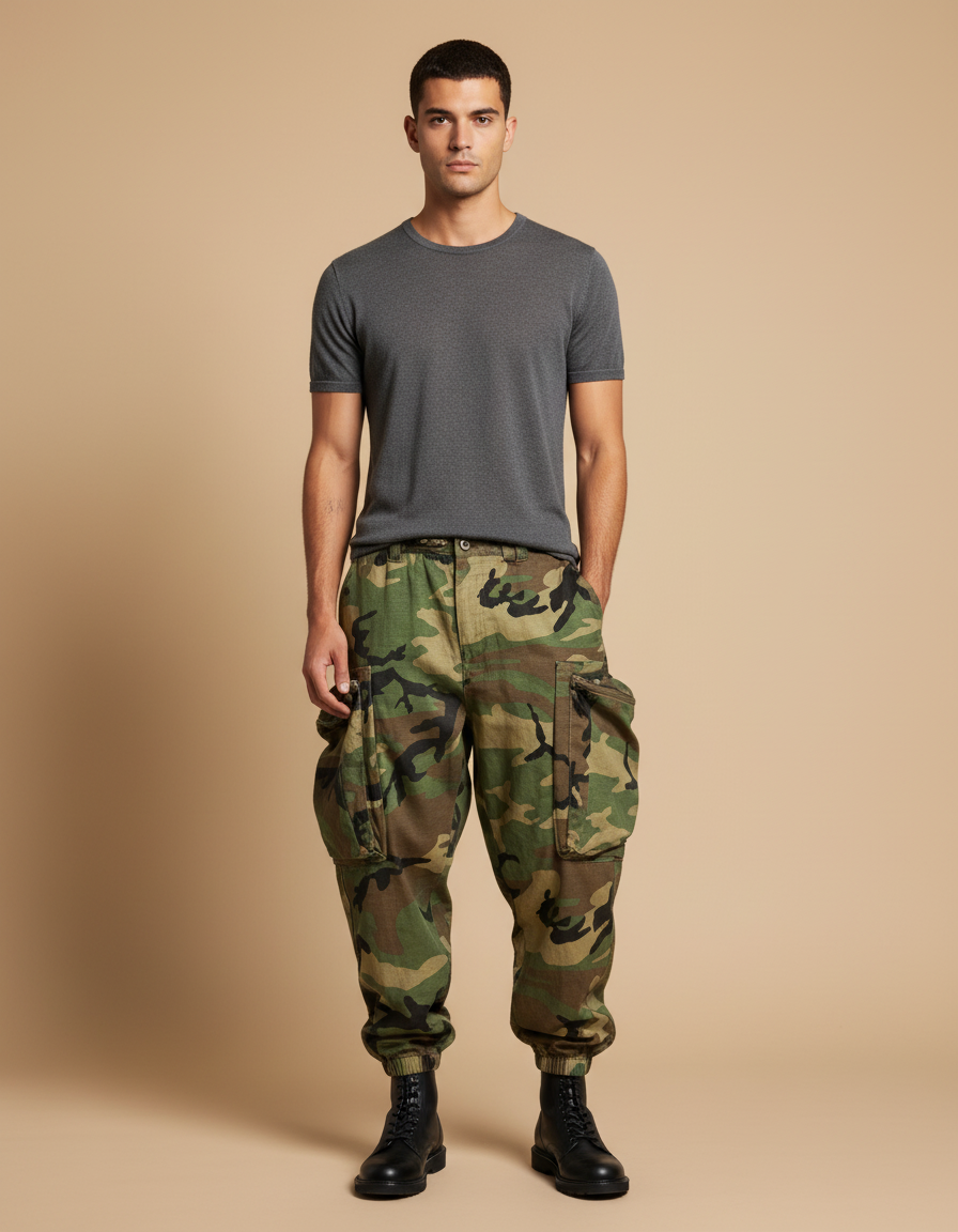 Pantalon Baggy Camouflage Ample Cargo Militaire - Imprimé Toile