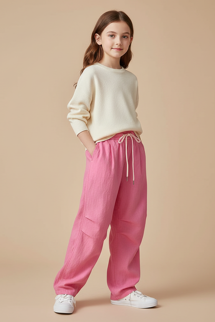 Pantalon Baggy Rose Ample Lin Confortable Fille