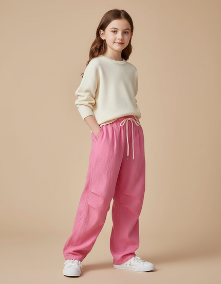 Pantalon Baggy Rose Ample Lin Confortable Fille