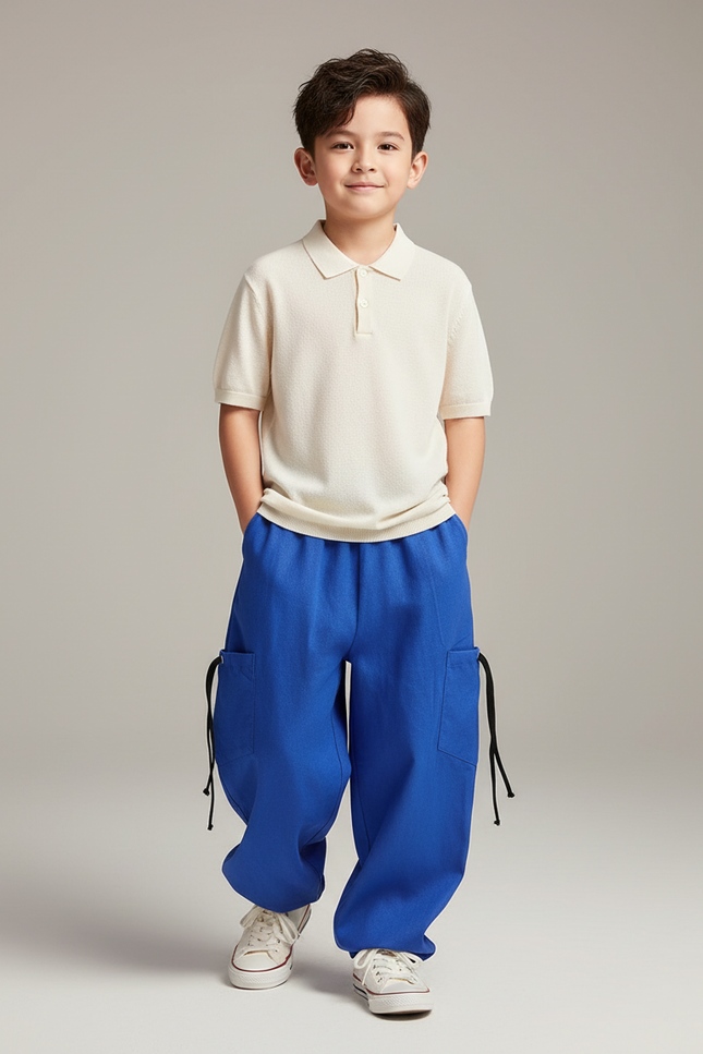 Pantalon Baggy Bleu Royal Ample Enfant Coton - Molleton