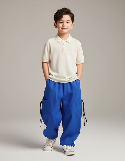 Pantalon Baggy Bleu Royal Ample Enfant Coton - Molleton