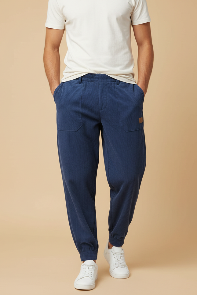 Pantalon Baggy Côtelé Bleu Décontracté Ample Homme - Marine Cordé