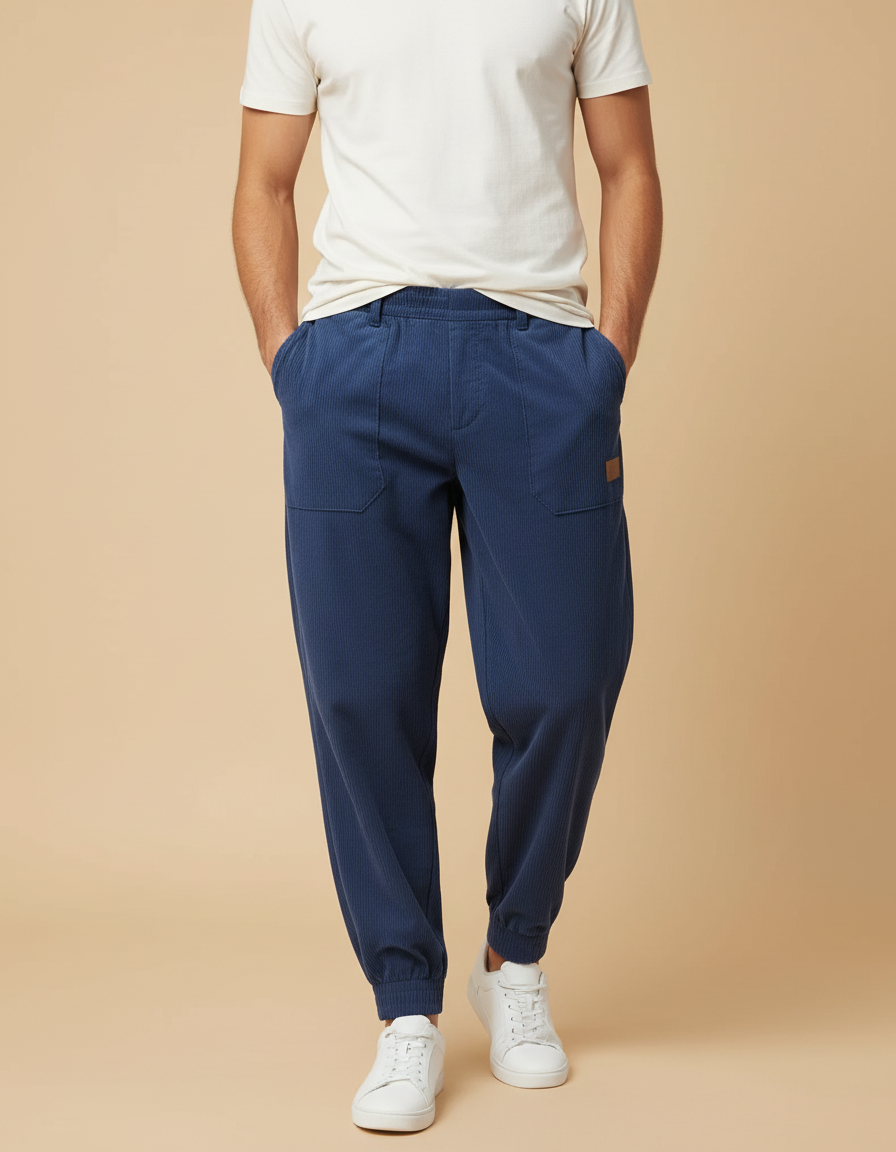 Pantalon Baggy Côtelé Bleu Décontracté Ample Homme - Marine Cordé