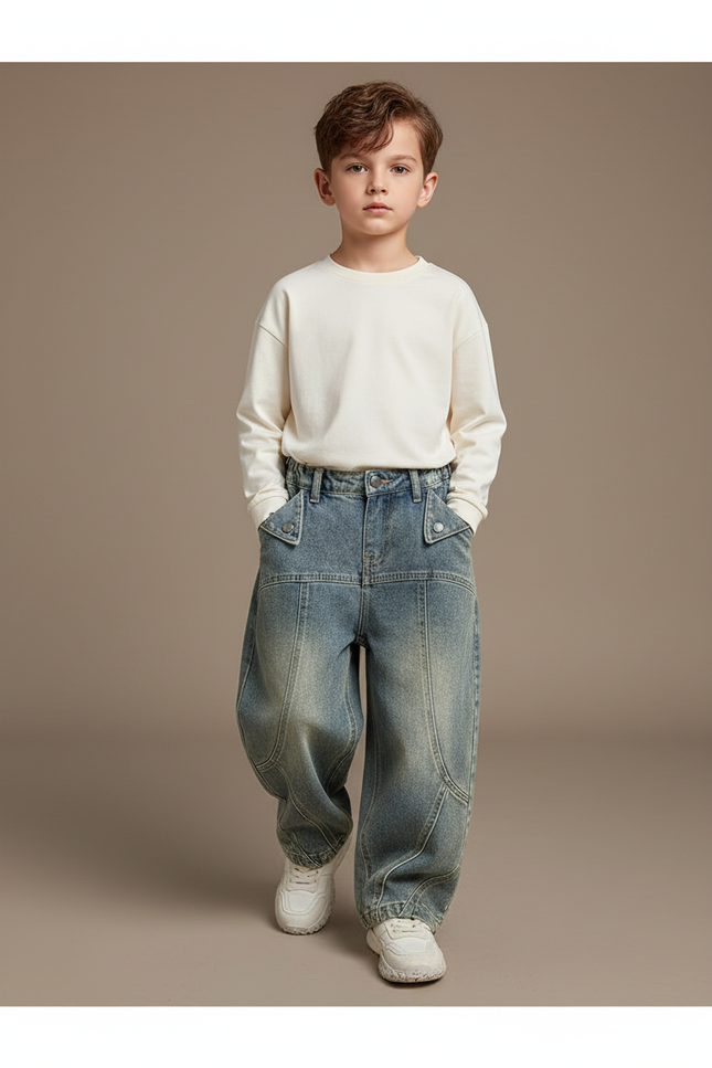 Pantalon Baggy Jean Bleu Vintage Ample Enfant