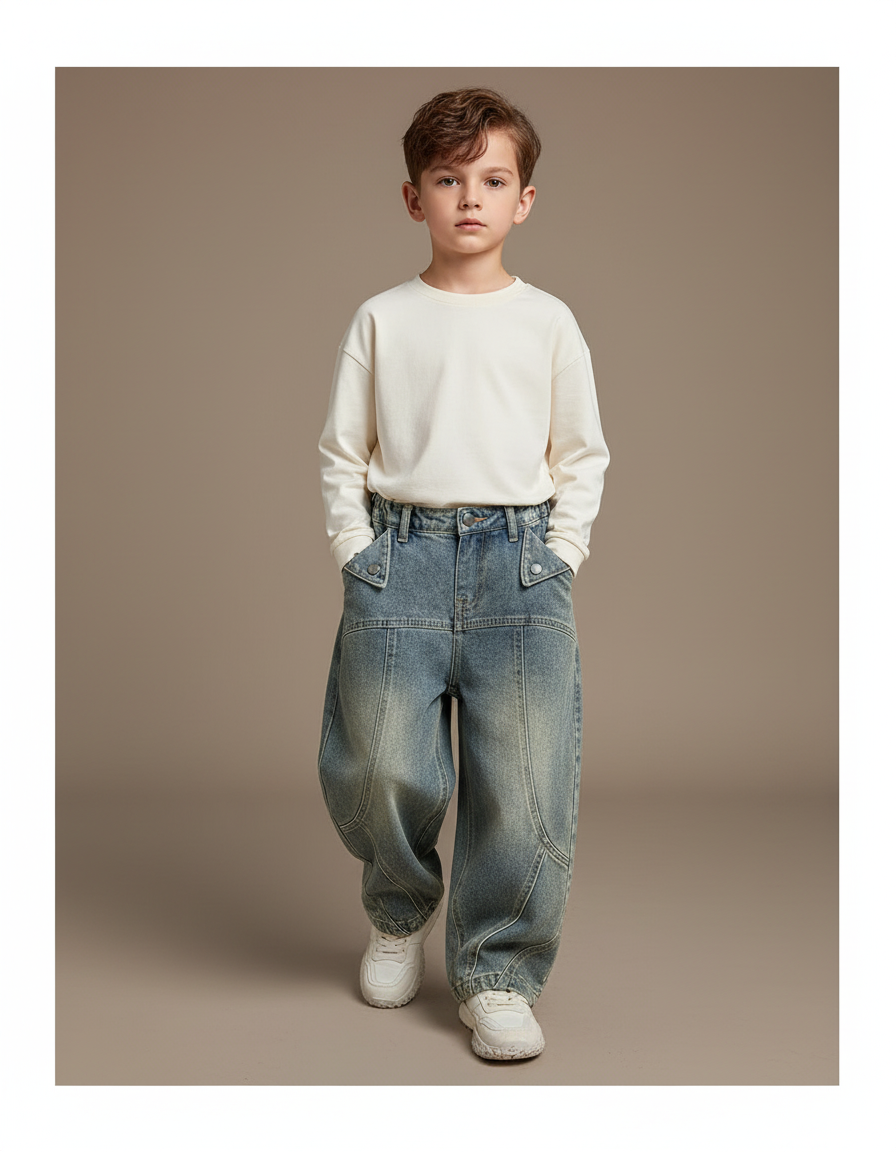 Pantalon Baggy Jean Bleu Vintage Ample Enfant