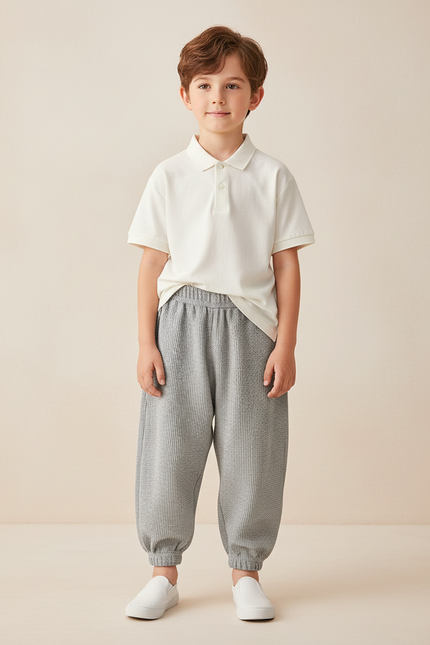 Pantalon Baggy Gris Gaufre Ample Confortable Enfant - Maille