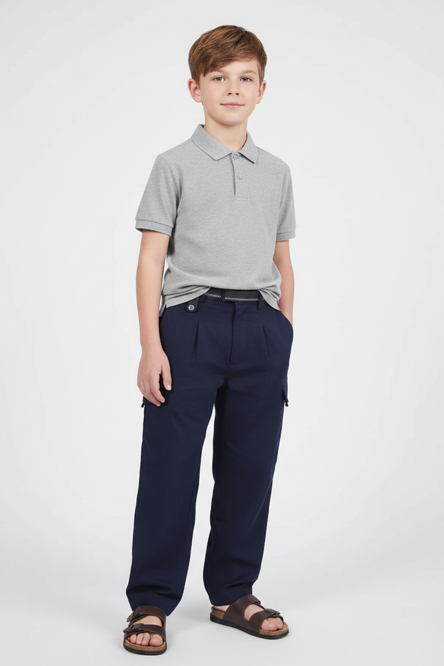 Pantalon Baggy Bleu Marine Cargo Ample Garçon Décontracté - Toile