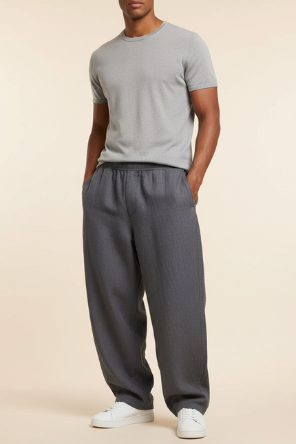 Pantalon Baggy Gris Foncé Ample Décontracté Élastique - Gabardine