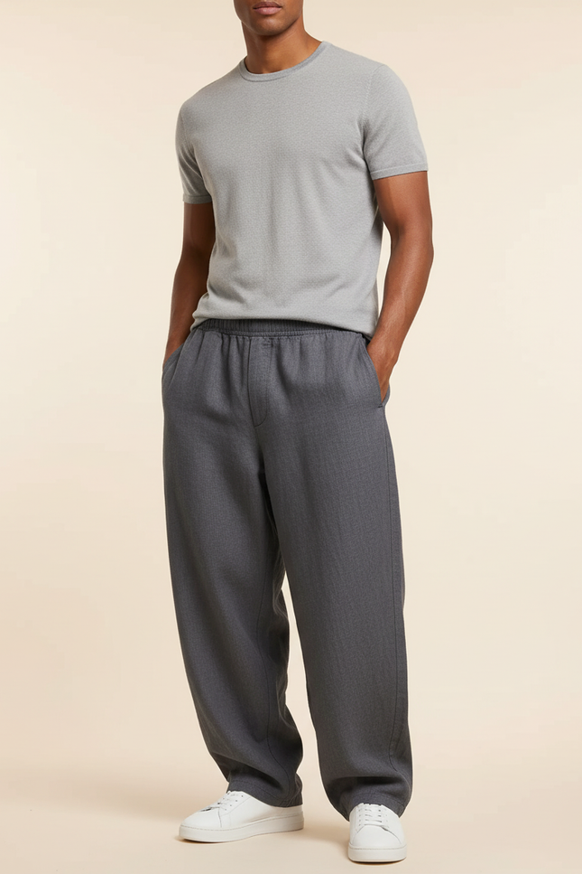 Pantalon Baggy Gris Foncé Ample Décontracté Élastique - Gabardine