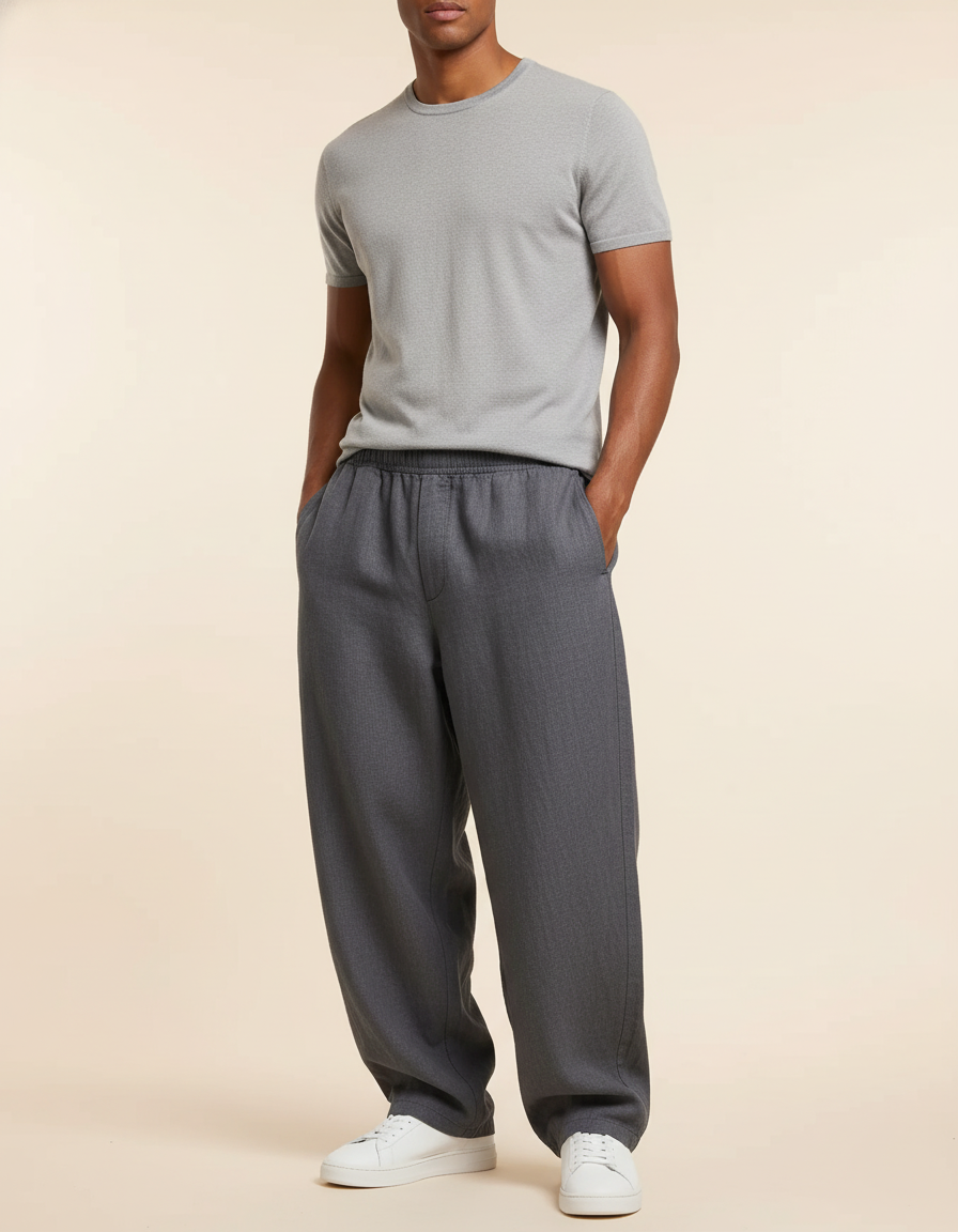 Pantalon Baggy Gris Foncé Ample Décontracté Élastique - Gabardine