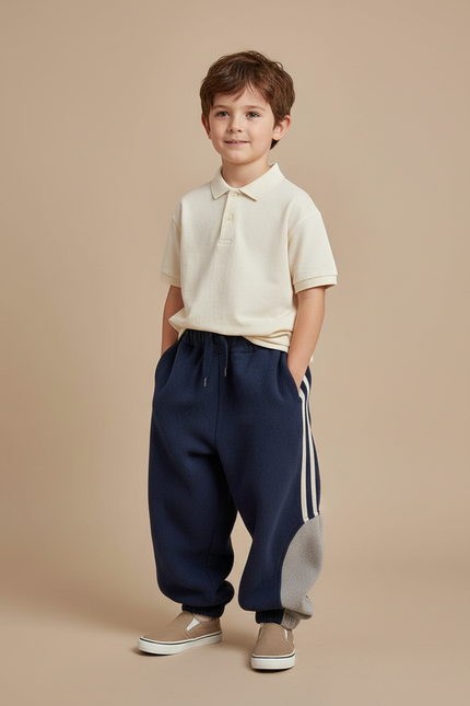 Pantalon Baggy Bleu Marine Molletonné Rayé Bicolore Enfant